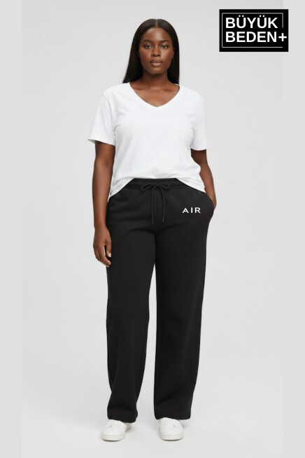 Kadın Büyük Beden Rahat Kesim Paça Reçme AR Baskılı İnce Eşofman Altı SPR26EAK952-1