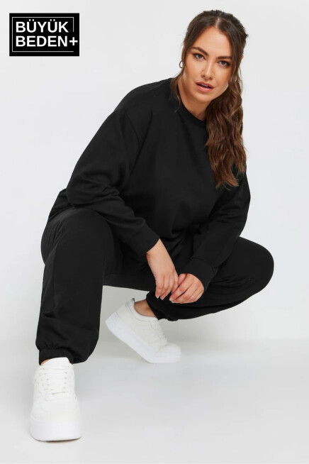 Kadın Büyük Beden Bisiklet Yaka İnce Sweatshirt SPR24BSWK56