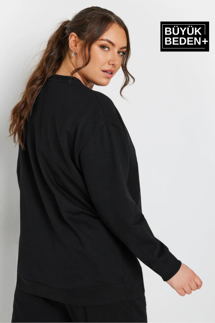 Kadın Büyük Beden Bisiklet Yaka İnce Sweatshirt SPR24BSWK56