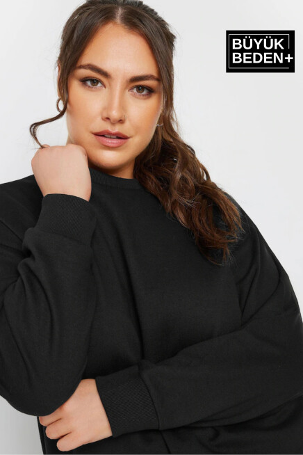 Kadın Büyük Beden Bisiklet Yaka İnce Sweatshirt SPR24BSWK56