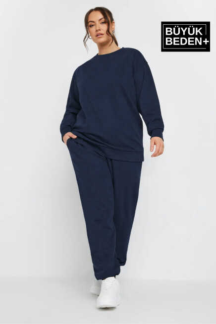 Kadın Büyük Beden Bisiklet Yaka İnce Sweatshirt SPR24BSWK56