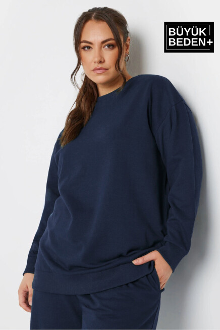 Kadın Büyük Beden Bisiklet Yaka İnce Sweatshirt SPR24BSWK56