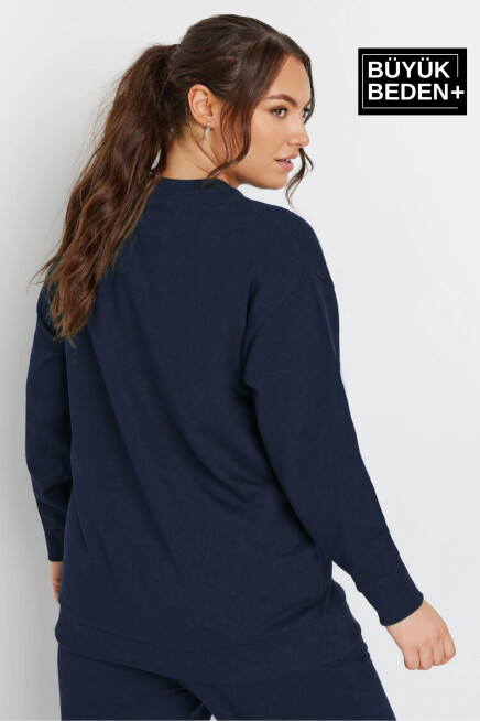 Kadın Büyük Beden Bisiklet Yaka İnce Sweatshirt SPR24BSWK56