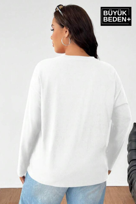 Kadın Büyük Beden Uzun Kollu 2 İplik Bisiklet Yaka Tişört