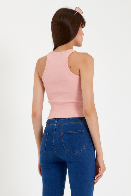 Süperlife Kadın Crop Örme Arkası Yüksek Yaka Slim Fit  Atlet-Tişort SPR21Y11