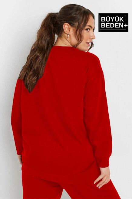 Kadın El Yazılı California Baskılı Büyük Beden İnce Bisiklet Yaka Swatshırt SPR25BSWK63