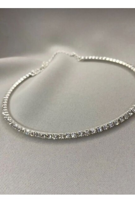 Kadın Gümüş Renk Su Yolu Choker Kolye – Taşlı Modern Tasarım SPRTAKI108
