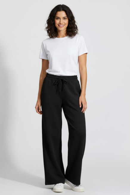 Kadın İki İplik Rahat Kalıp Yüksek Bel Geniş Paça Pantolon SPR26EAK988