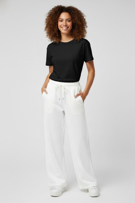 Kadın İki İplik Rahat Kalıp Yüksek Bel Geniş Paça Pantolon SPR26EAK988