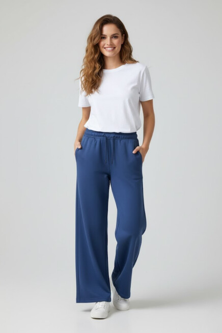 Kadın İki İplik Rahat Kalıp Yüksek Bel Geniş Paça Pantolon SPR26EAK988