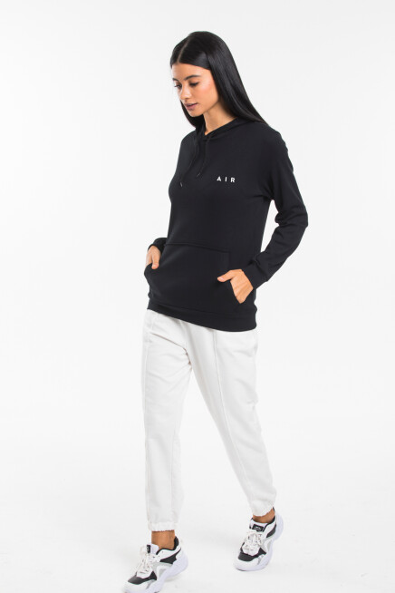 Kadın Kapşonlu Rahat Kalıp  İnce AR Baskılı Swetashırt spr24swk122