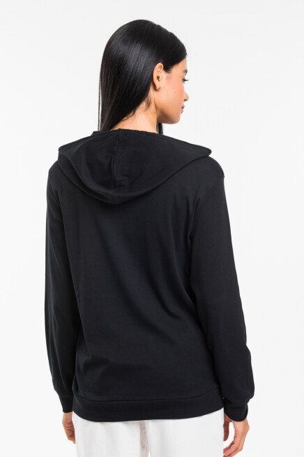 Kadın Kapşonlu Rahat Kalıp  İnce AR Baskılı Swetashırt spr24swk122