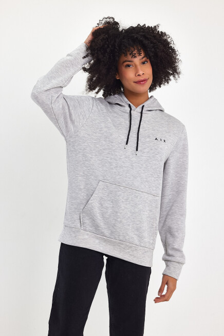 Kadın Kapşonlu Rahat Kalıp İçi Polarlı 3 iplik  Air Nakışlı Swetashırt spr24swK07