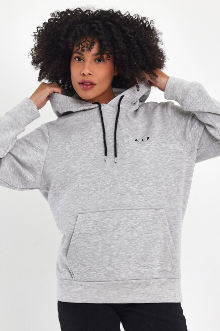 Kadın Kapşonlu Rahat Kalıp İçi Polarlı 3 iplik  Air Nakışlı Swetashırt spr24swK07