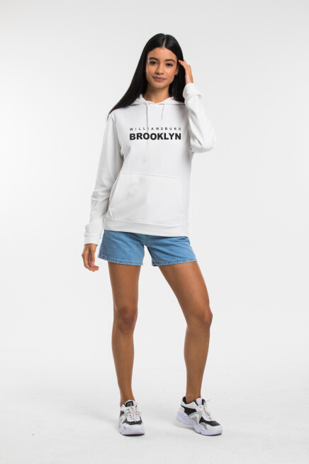 Kadın Kapşonlu Rahat Kalıp İnce Wıllamsburg Brooklyn Baskılı Swetashırt spr24swk123