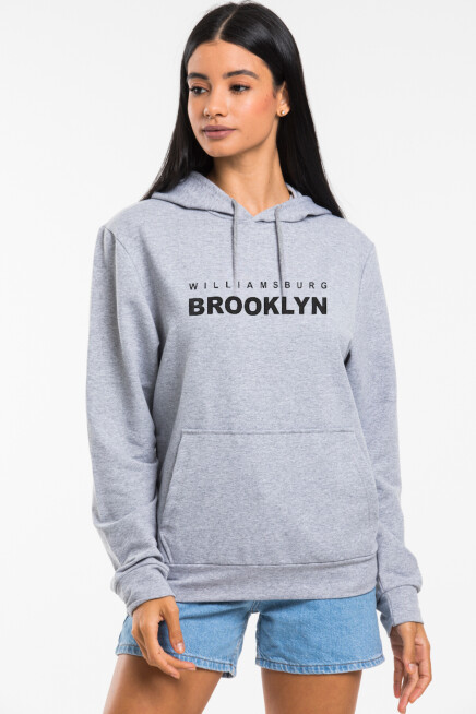 Kadın Kapşonlu Rahat Kalıp İnce Wıllamsburg Brooklyn Baskılı Swetashırt spr24swk123