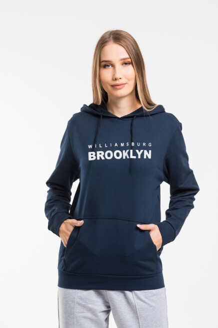 Kadın Kapşonlu Rahat Kalıp İnce Wıllamsburg Brooklyn Baskılı Swetashırt spr24swk123