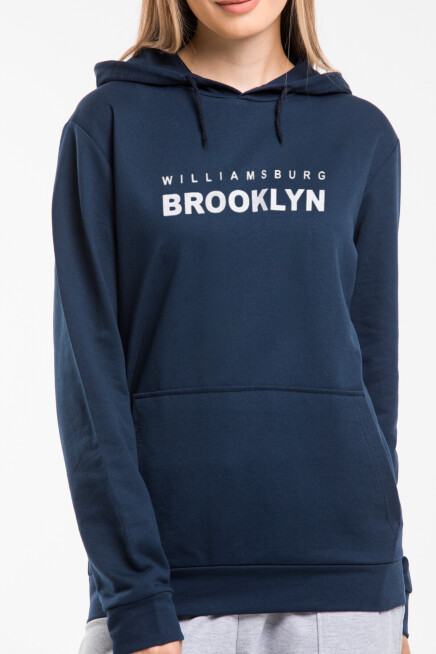 Kadın Kapşonlu Rahat Kalıp İnce Wıllamsburg Brooklyn Baskılı Swetashırt spr24swk123