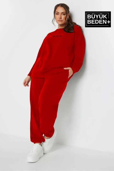 Kadın Orta Brooklyn Baskılı Büyük Beden İnce Bisiklet Yaka Swatshırt SPR25BSWK60