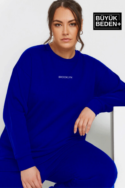 Kadın Orta Brooklyn Baskılı Büyük Beden İnce Bisiklet Yaka Swatshırt SPR25BSWK60