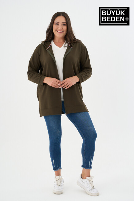Kadın Tunik Büyük Beden Fermuarlı Kapşonlu Sweat Hırka SPR26BTK955