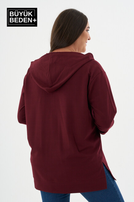 Kadın Tunik Büyük Beden Fermuarlı Kapşonlu Sweat Hırka SPR26BTK955