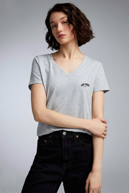Kadın V Yaka New York Tshirt SPR25TSK20