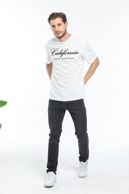 Erkek Bisiklet Yaka El Yazılı Brooklyn Baskılı Tshirt SPR25TS32