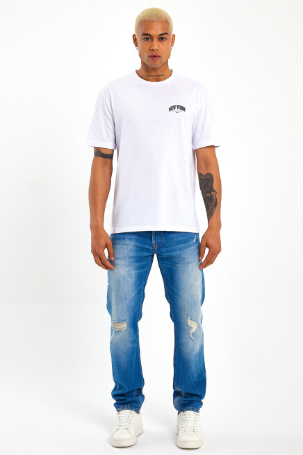 Erkek Bisiklet Yaka  New York Baskılı Tshirt SPR25TS29