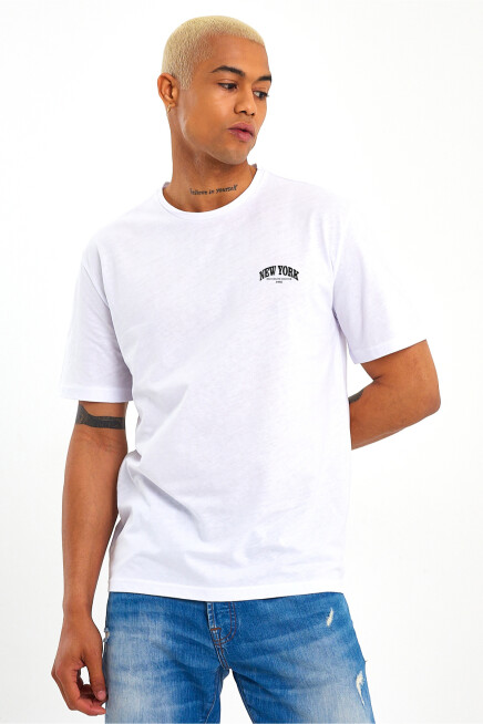 Erkek Bisiklet Yaka  New York Baskılı Tshirt SPR25TS29