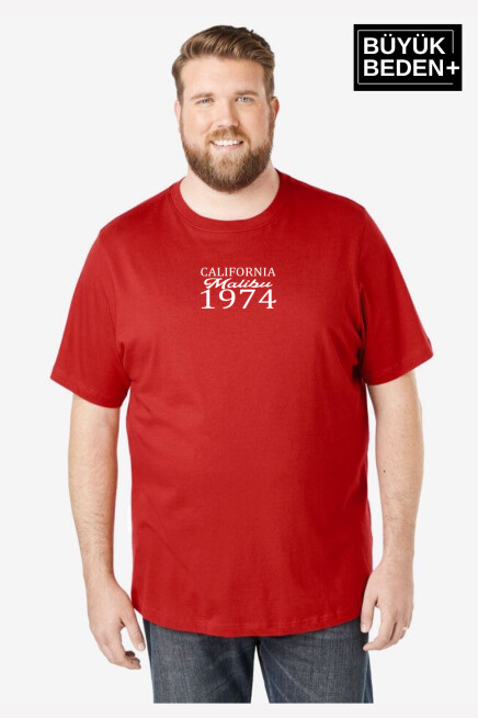 Erkek Büyük Beden California 1974 Baskılı Bisiklet Yaka Tshırt SPR25BTS906
