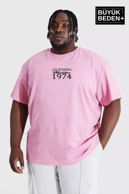 Erkek Büyük Beden California 1974 Baskılı Bisiklet Yaka Tshırt SPR25BTS906