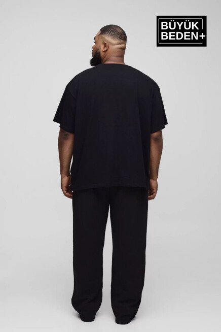 Erkek Büyük Beden El Yazılı Brooklyn Baskılı Bisiklet Yaka Tshırt SPR25BTS12