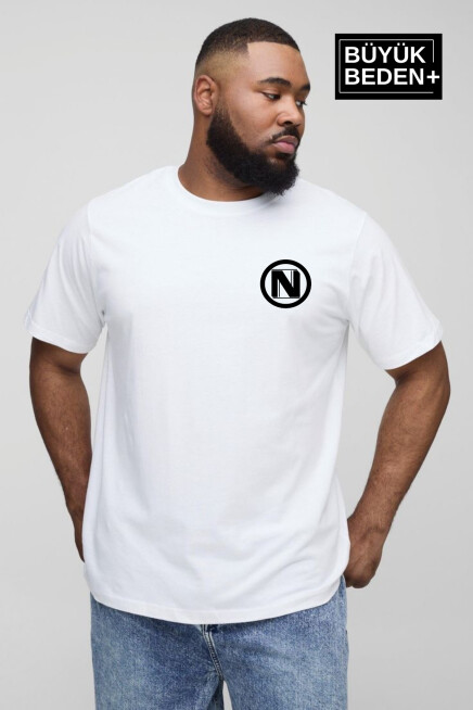 Erkek Büyük Beden N Baskılı Bisiklet Yaka Tshırt SPR25BTS902