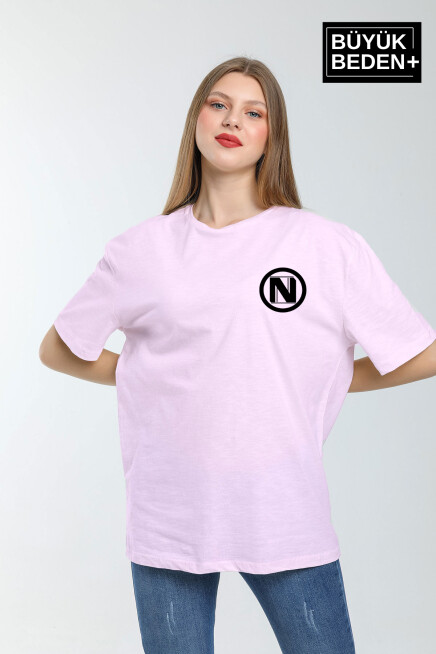 Kadın Büyük Beden N Baskılı Bisiklet Yaka Tshırt SPR25BTSK902