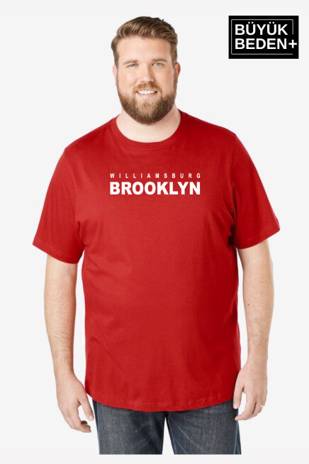 Erkek Büyük Beden Willams.Brooklyn Baskılı Bisiklet Yaka Tshırt SPR25BTS15