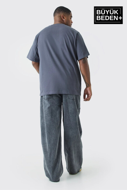 Erkek Büyük Beden Willams.Brooklyn Baskılı Bisiklet Yaka Tshırt SPR25BTS15