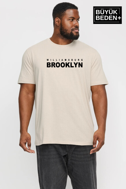 Erkek Büyük Beden Willams.Brooklyn Baskılı Bisiklet Yaka Tshırt SPR25BTS15