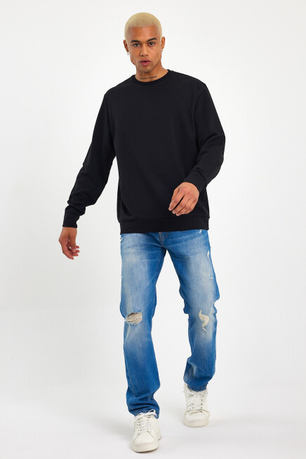 Süperlife Erkek Gri Bisiklet Yaka Ribanalı Regular Fit Sweatshirt spr26swk930