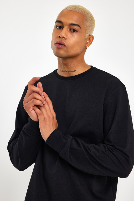 Süperlife Erkek Gri Bisiklet Yaka Ribanalı Regular Fit Sweatshirt spr26swk930