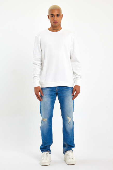 Süperlife Erkek Gri Bisiklet Yaka Ribanalı Regular Fit Sweatshirt spr26swk930