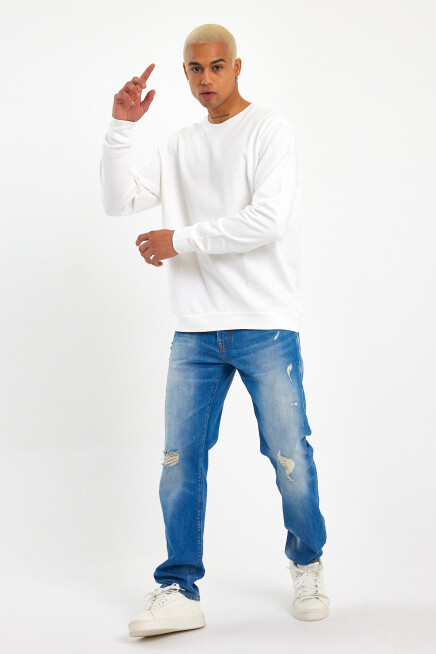 Süperlife Erkek Gri Bisiklet Yaka Ribanalı Regular Fit Sweatshirt spr26swk930