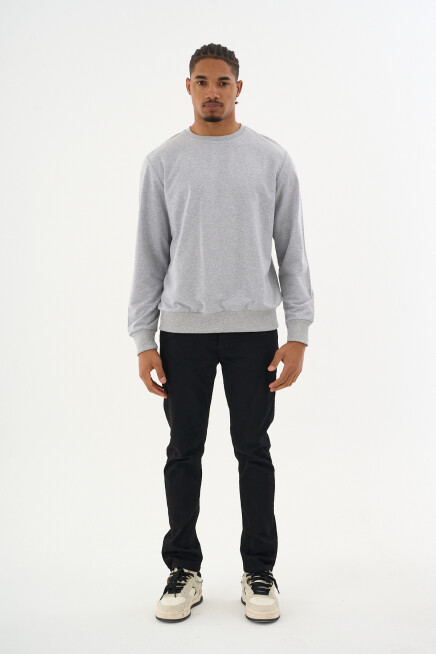 Süperlife Erkek Gri Bisiklet Yaka Ribanalı Regular Fit Sweatshirt spr26swk930