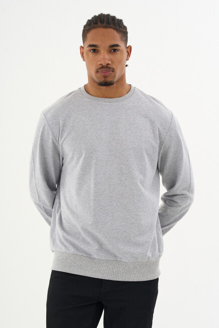 Süperlife Erkek Gri Bisiklet Yaka Ribanalı Regular Fit Sweatshirt spr26swk930