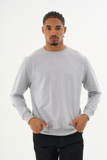 Süperlife Erkek Gri Bisiklet Yaka Ribanalı Regular Fit Sweatshirt spr26swk930