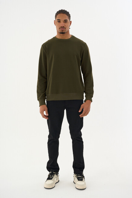 Süperlife Erkek Gri Bisiklet Yaka Ribanalı Regular Fit Sweatshirt spr26swk930