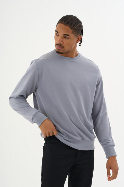 Süperlife Erkek Gri Bisiklet Yaka Ribanalı Regular Fit Sweatshirt spr26swk930