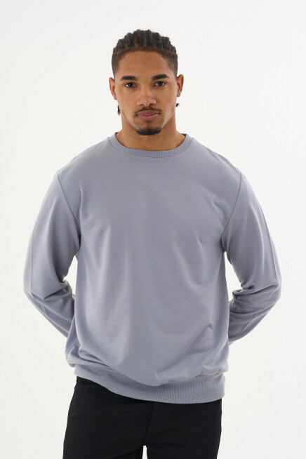 Süperlife Erkek Gri Bisiklet Yaka Ribanalı Regular Fit Sweatshirt spr26swk930