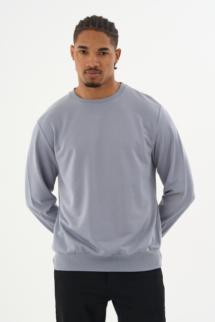 Süperlife Erkek Gri Bisiklet Yaka Ribanalı Regular Fit Sweatshirt spr26swk930