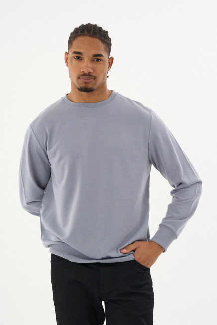 Süperlife Erkek Gri Bisiklet Yaka Ribanalı Regular Fit Sweatshirt spr26swk930